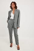 Grey Pantalon de costume droit à taille haute et coupe courte