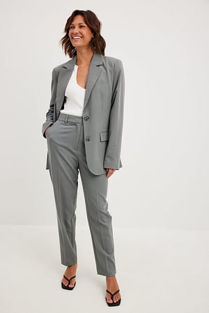 Grey Straight High Waist Cropped Suit Pants