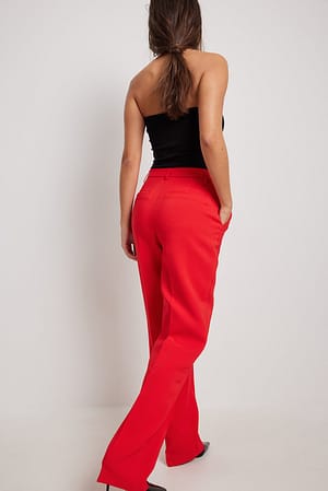 Red Recycled Straight Leg Suit Pants