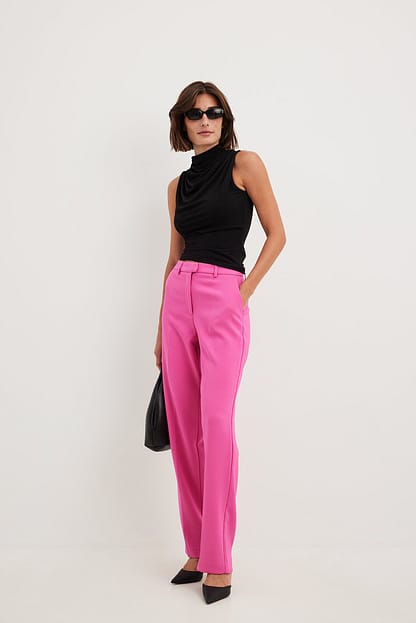 Pink Recyklingowane spodnie od żakietu z prostą nogawką