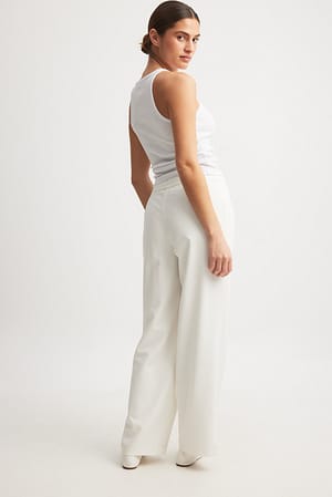 White Straight Low Waist Suit Pants