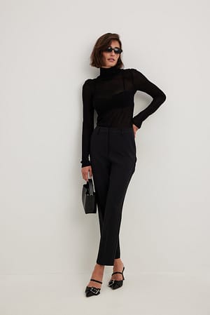 Black Pantalón de traje recto de talle medio reciclado