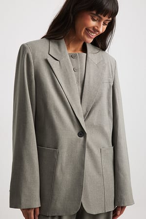 Grey Beige Straight Oversized Blazer
