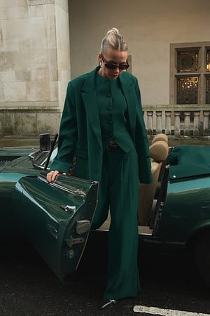 Dark teal Straight Oversized Double Breasted Blazer