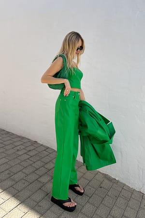 Straight PU Pants Green | NA-KD