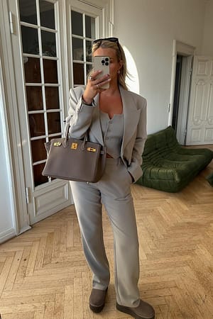 Grey Straight Suit High Waist Trousers