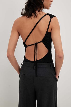 Black Strappy Back Detail Rouched Body