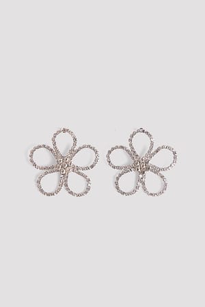 Silver Boucles d'oreilles avec fleur à strass