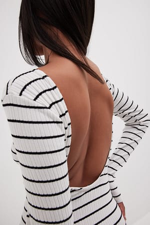 White/Black Stripe Deep Back Maxi Dress