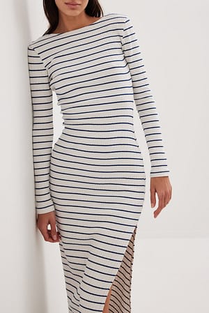 Navy/White Stripe Deep Back Maxi Dress