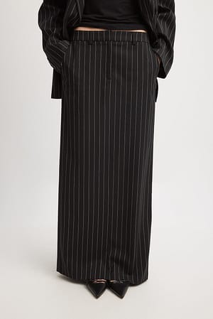 Black/White Stripe Dopasowana spódnica maxi w paski