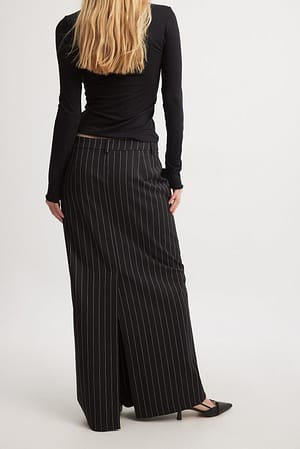 Black/White Stripe Jupe longue habillée à rayures