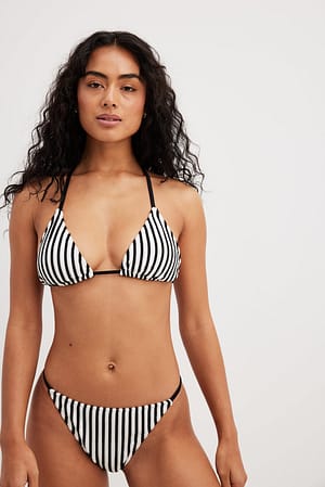 Black/White Slip bikini in spugna a righe con lacci sottili