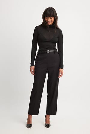 Black Rechte broek met halfhoge taille en gestreept detail