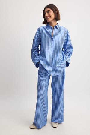 Blue Stripe Pantalones elásticos de de rayas y talle medio