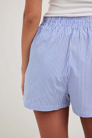 Striped Elastic Waist Cotton Shorts Blue | NA-KD