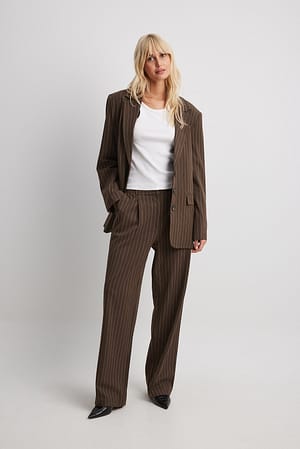 Brown/White Striped High Waist Trousers