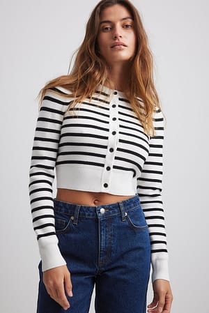 Black/White Stripe Striped Knitted Cardigan