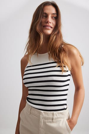 Black/White Stripe Striped Knitted Singlet
