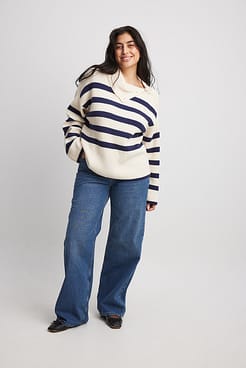 Striped Knitted Turtleneck Sweater Outfit.
