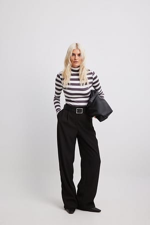 Striped Long Sleeved Turtle Neck Top Outfit