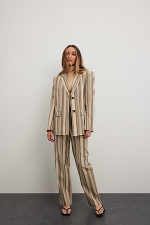 Brown Stripe Striped Mid Waist Suit Pants