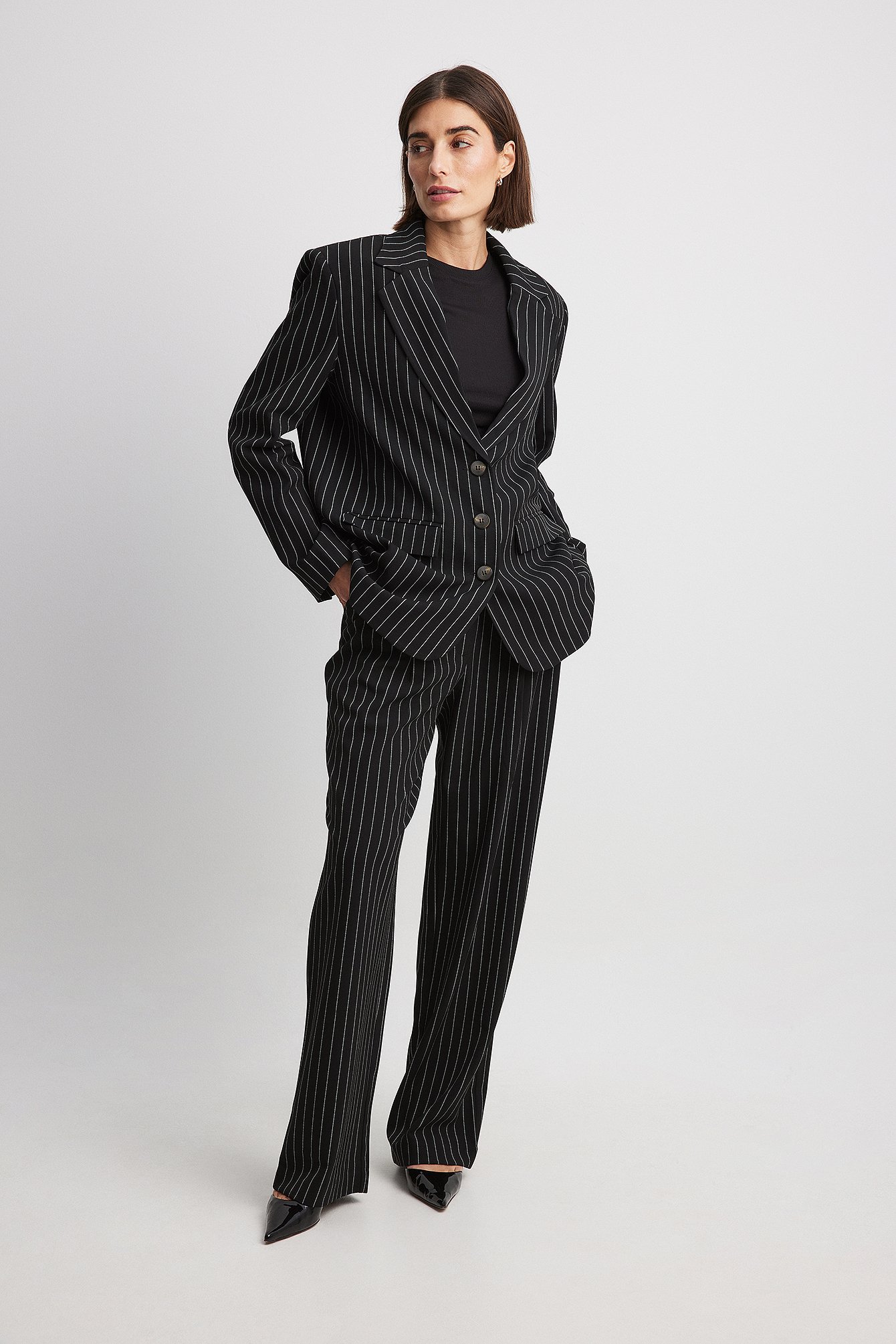 Chic Women's Black White Striped Suit Tops Slim OL One Button Blazer Jacket  Coat | eBay