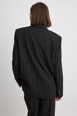 Stripe Black/White Blazer Oversize com Riscas