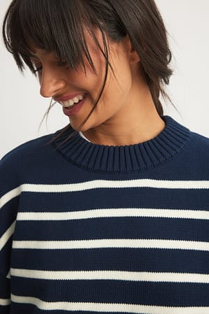 Navy/White Stripe Striped Oversized Knitted Sweater