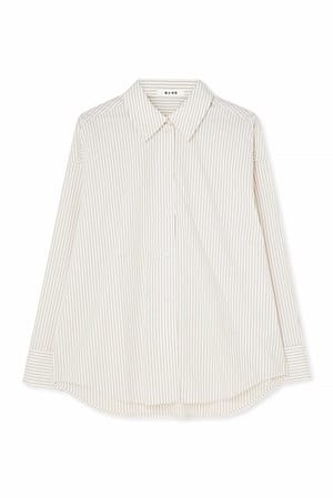 White/Beige Stripe Koszula oversize w paski