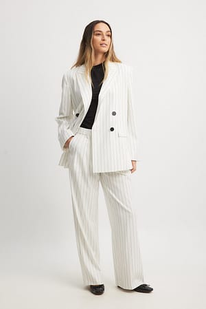 White/Black stripe Plisserede stribede bukser med høj talje