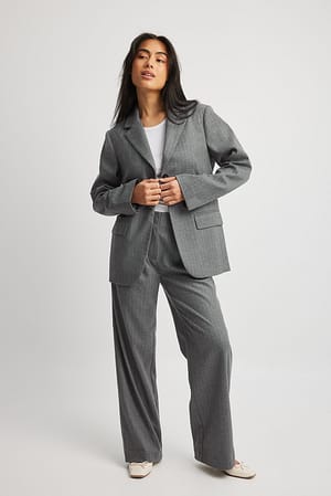 Grey Stripe Raidalliset suorat matalavyötäröiset puvun housut