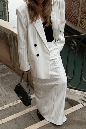 White/Black stripe Striped Tailored Maxi Skirt
