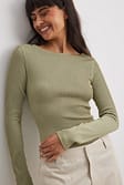 Khaki Structured Boat Neck Top