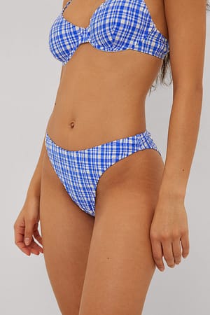 Blue/White Gestructureerd hoog uitgesneden bikinibroekje