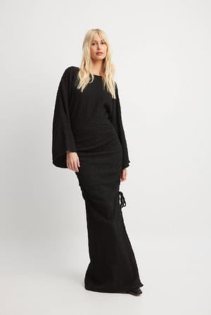 Black Gestructureerde maxi-jurk met trekkoord