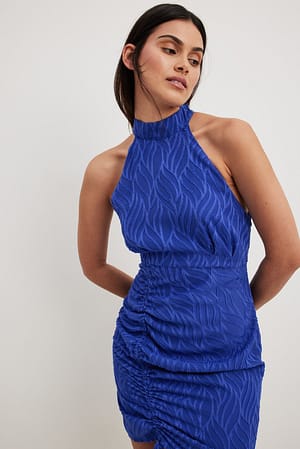 Blue Gestructureerde mini-jurk met trekkoord