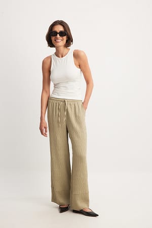 Sage Structured Elastic Waist Trousers