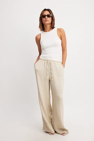 Champagne Structured Elastic Waist Trousers