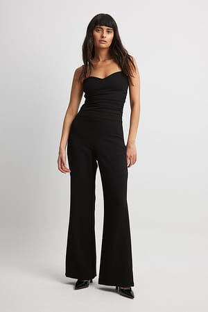 Black Structured Flared High Waist Suit Pants