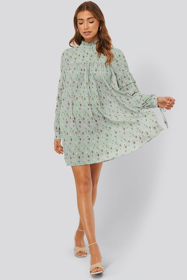 Structured Flower Printed Dress Light Blue Flower