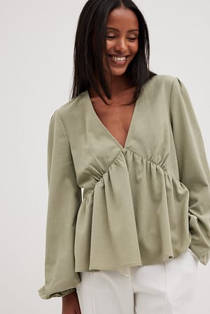 Soft Green Gestructureerde flowy blouse