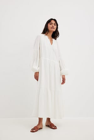 White Gestructureerde flowy maxi-jurk