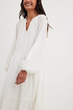 White Gestructureerde flowy maxi-jurk