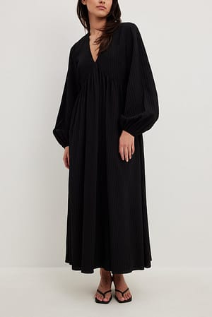 Black Gestructureerde flowy maxi-jurk