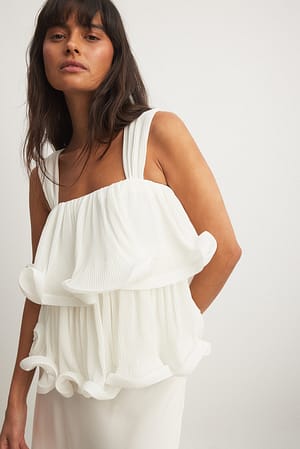 White Structure Frills Top