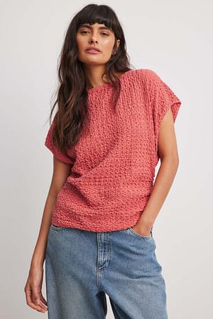 Soft Red Structured Funnel Neck Top