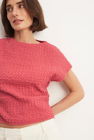 Soft Red Structured Funnel Neck Top