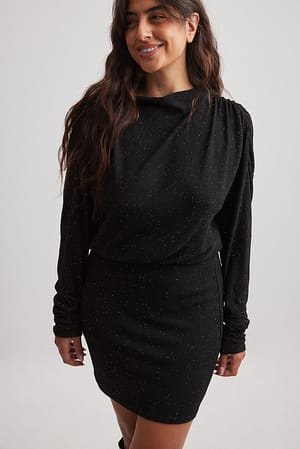 Black Structured Glitter Mini Dress