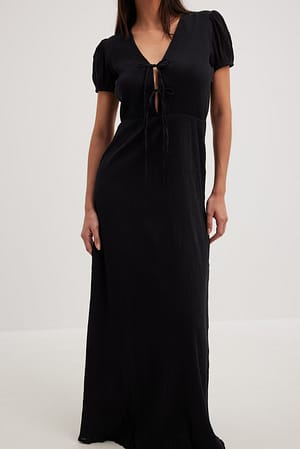 Black Structured Lace Detail Long Dress